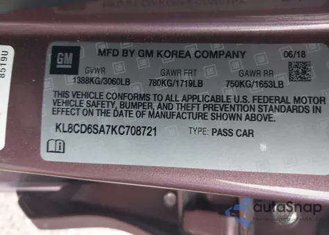 2019 Chevrolet Spark 1Lt Cvt from USA, damaged, VIN KL8CD6SA7KC708721